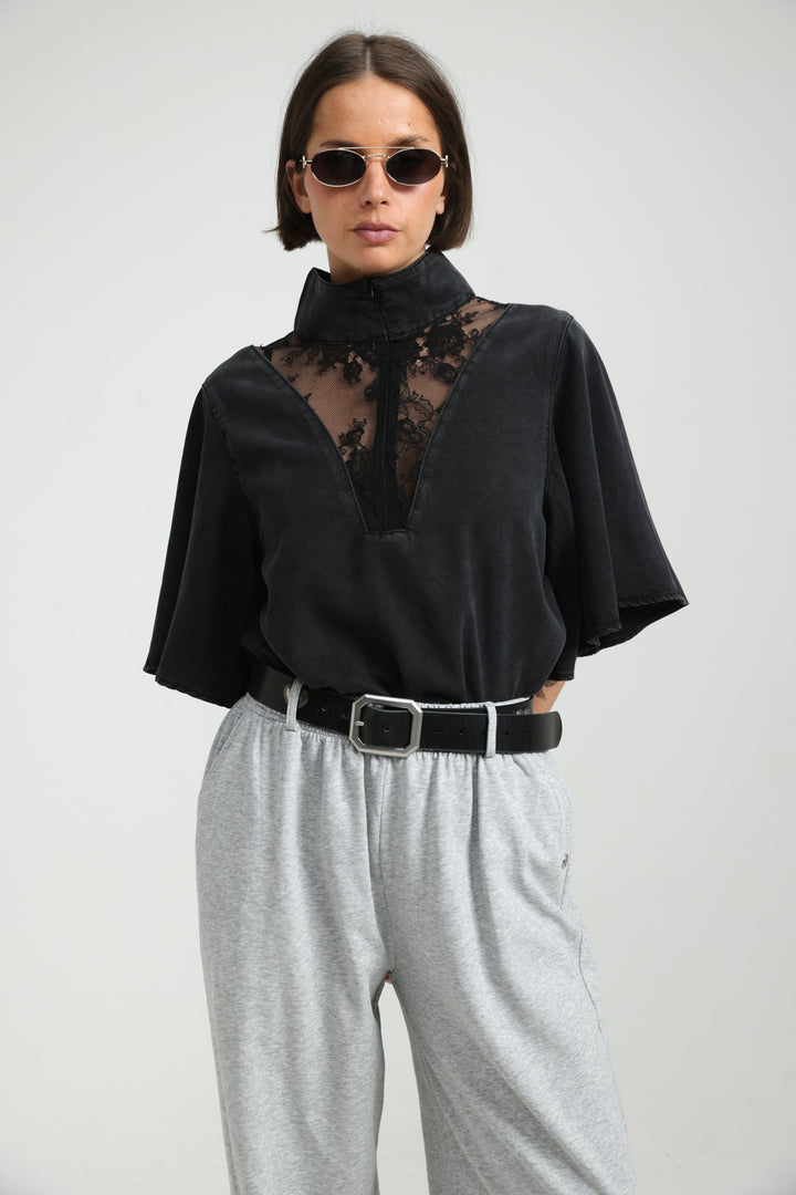 Adamon Lace Black Denim Polo