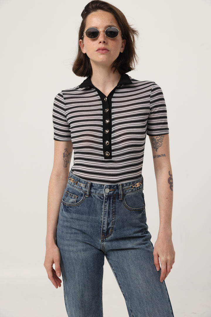 Reality Black Striped Polo Bodysuit