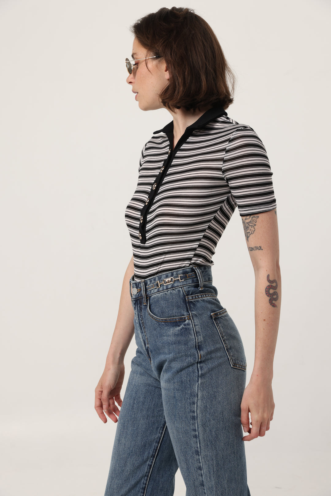 Reality Black Striped Polo Bodysuit