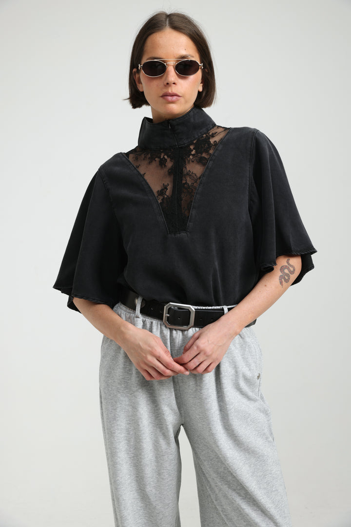Adamon Lace Black Denim Polo