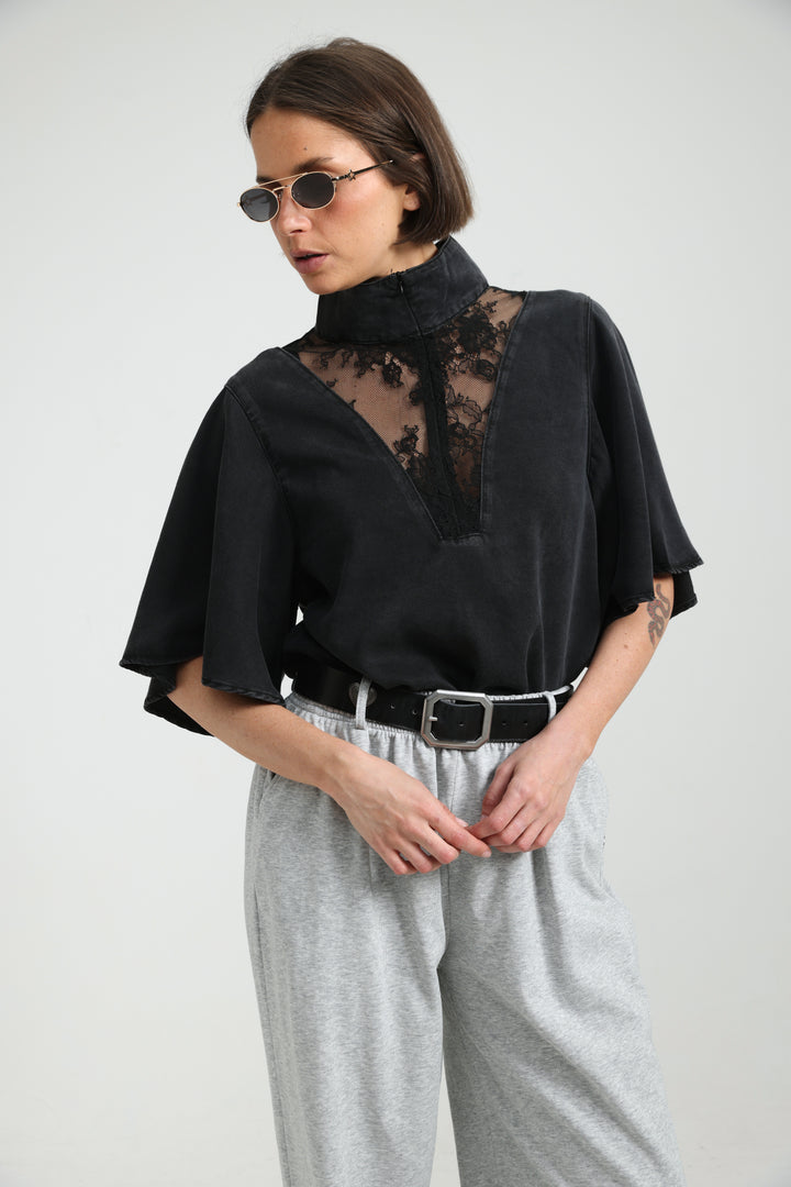 Adamon Lace Black Denim Polo