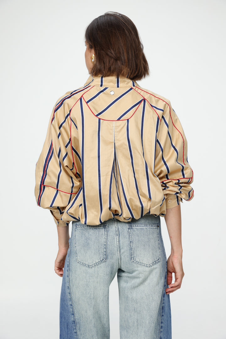 Camel Striped Piped Buttoned Shirt