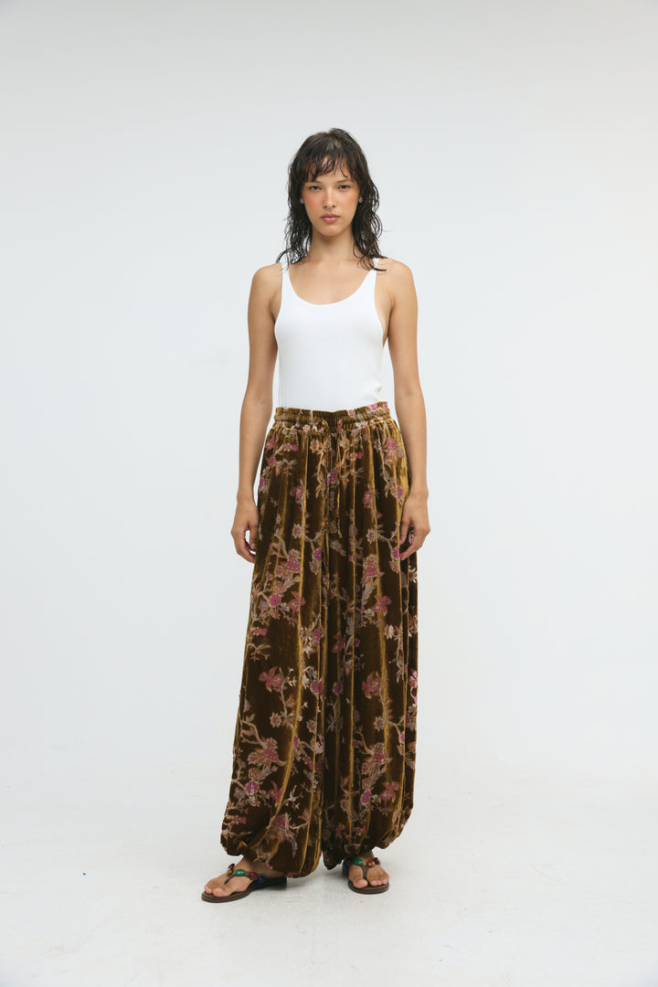 Floral Velvet Brown Balloon Bottoms
