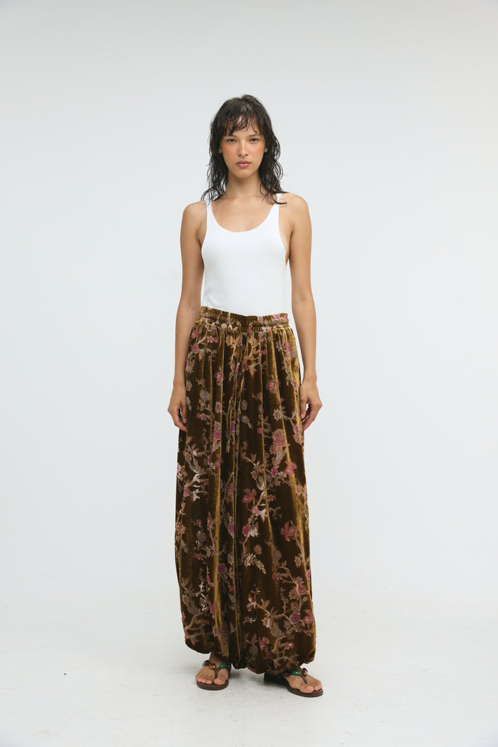 Floral Velvet Brown Balloon Bottoms