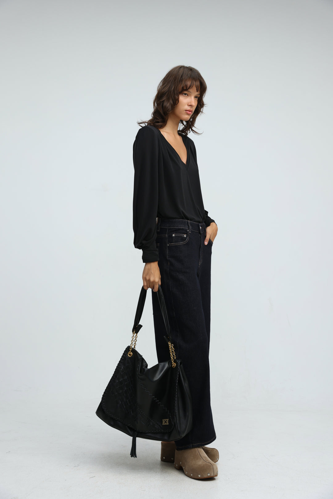 Woven Black Leather Bag