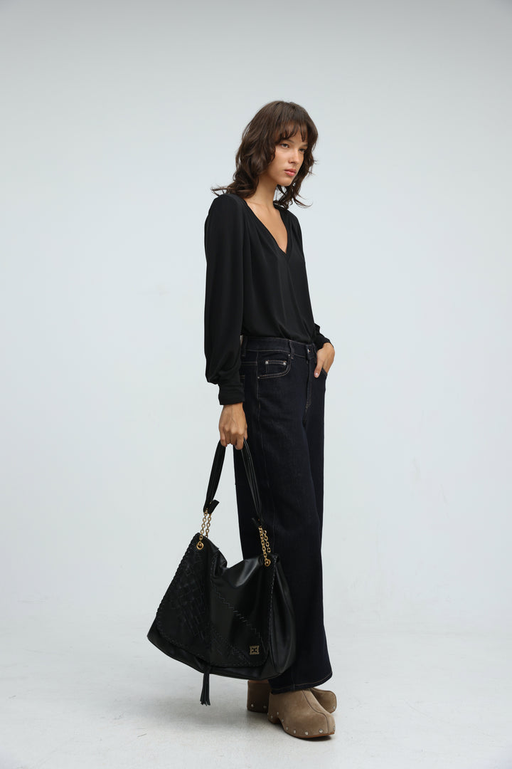 Woven Black Leather Bag