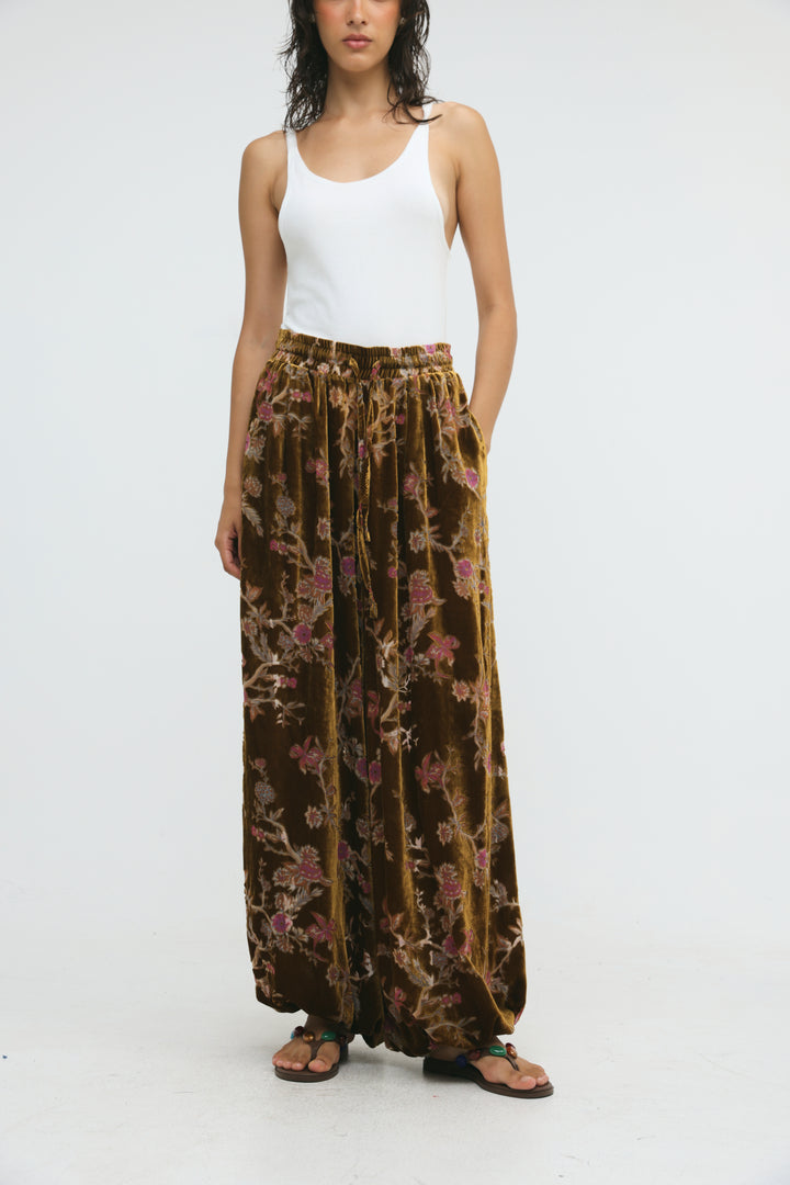 Floral Velvet Brown Balloon Bottoms
