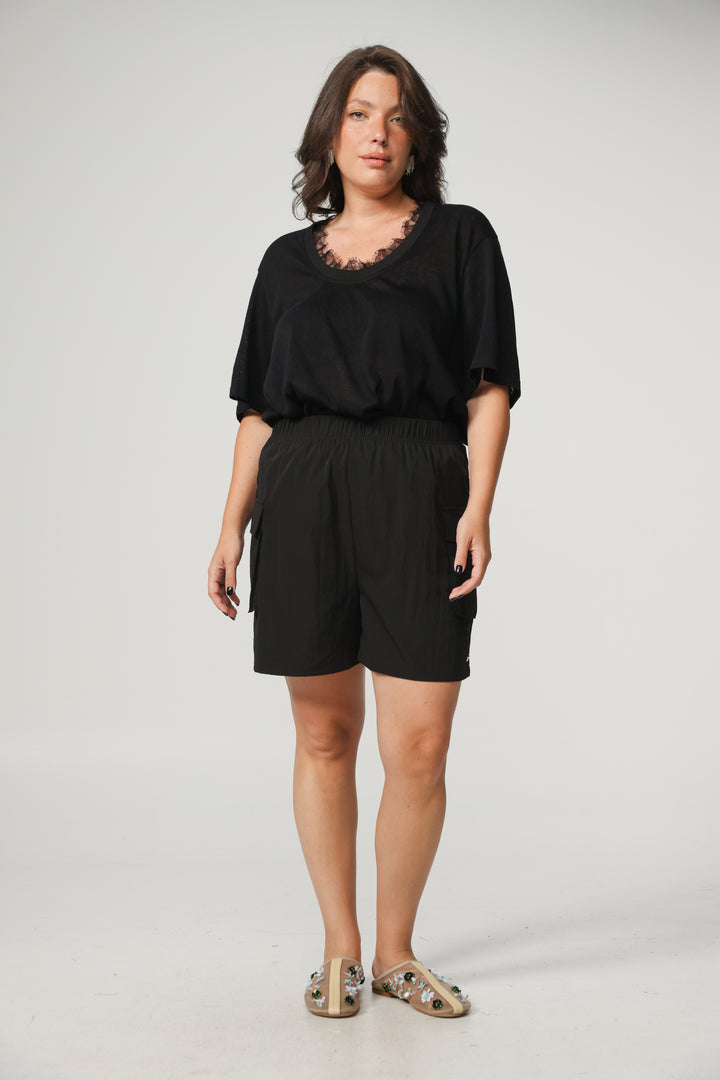 Black Nylon Cargo Shorts