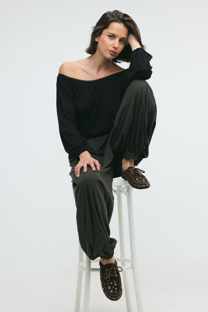 Suede Eyelet Brown Mules