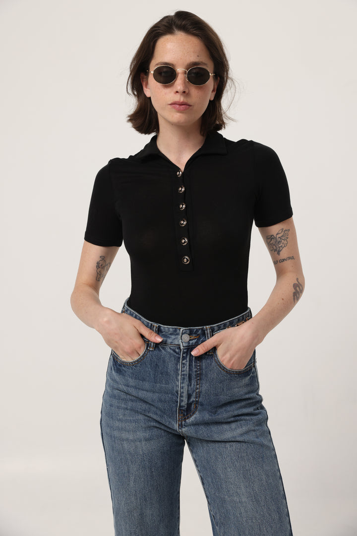 Reality Black Polo Bodysuit