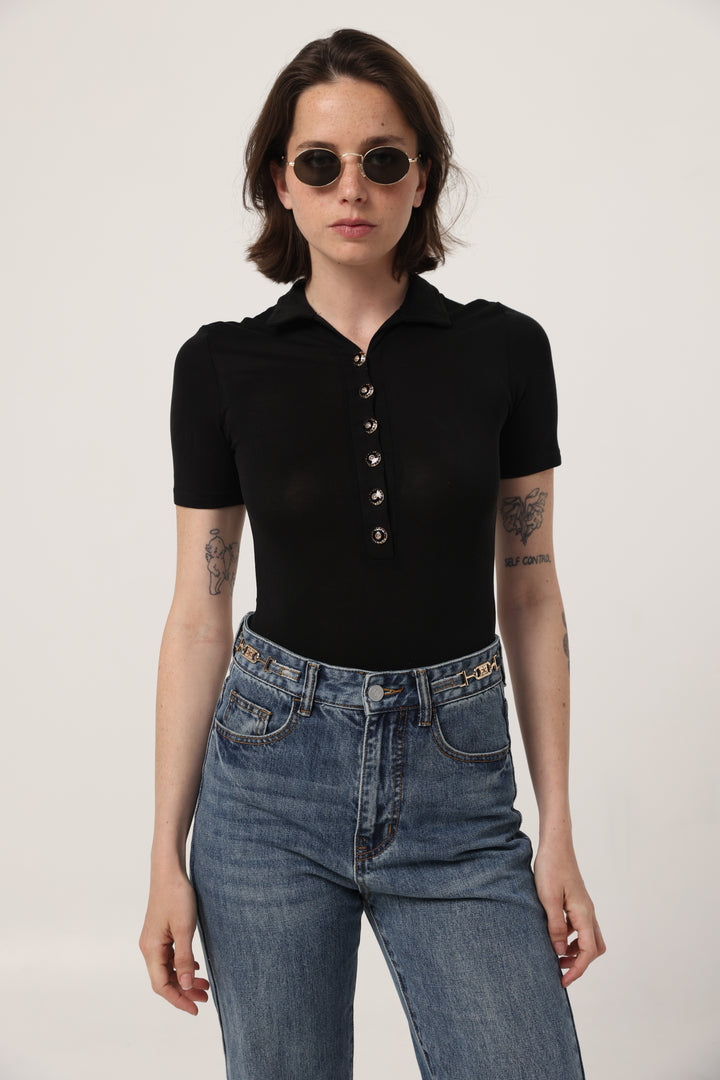 Reality Black Polo Bodysuit
