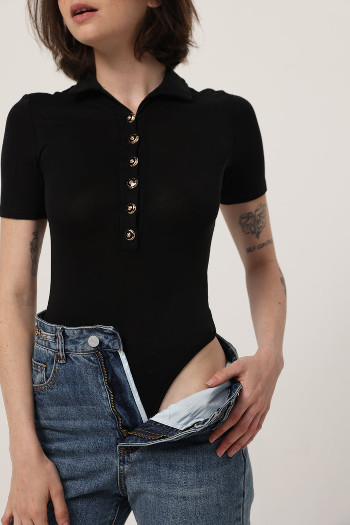 Reality Black Polo Bodysuit