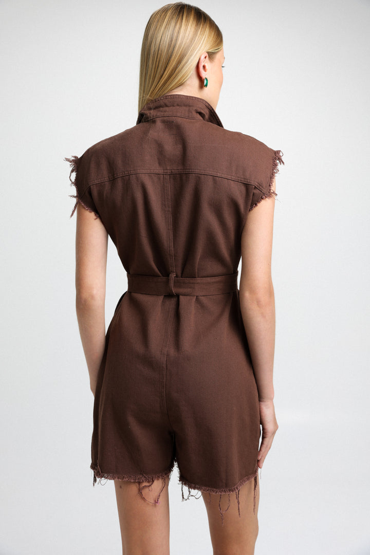 Short Brown Denim Jumpsuit