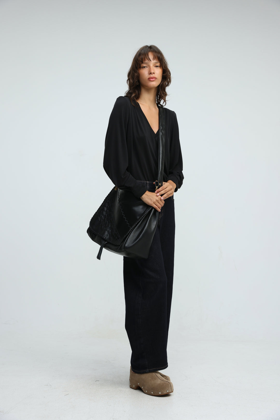 Woven Black Leather Bag