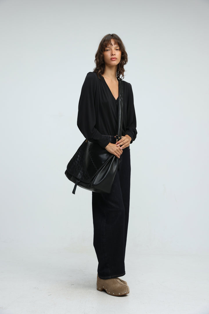Woven Black Leather Bag