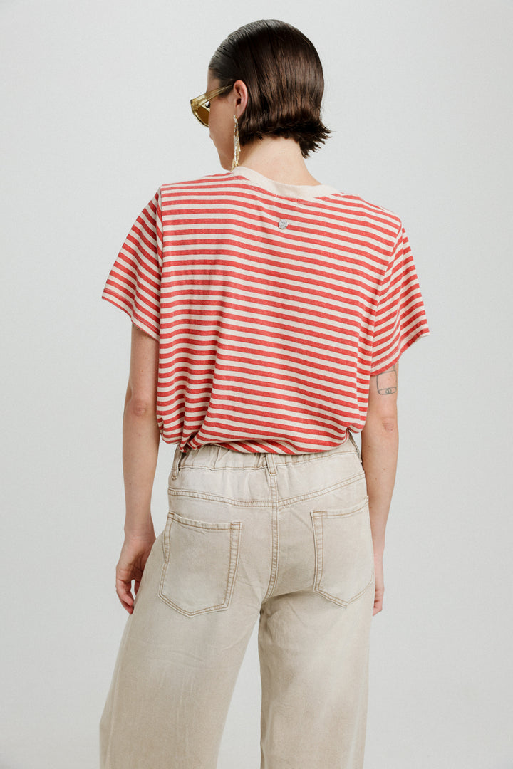 Pioneer Red Striped Padded V T-Shirt