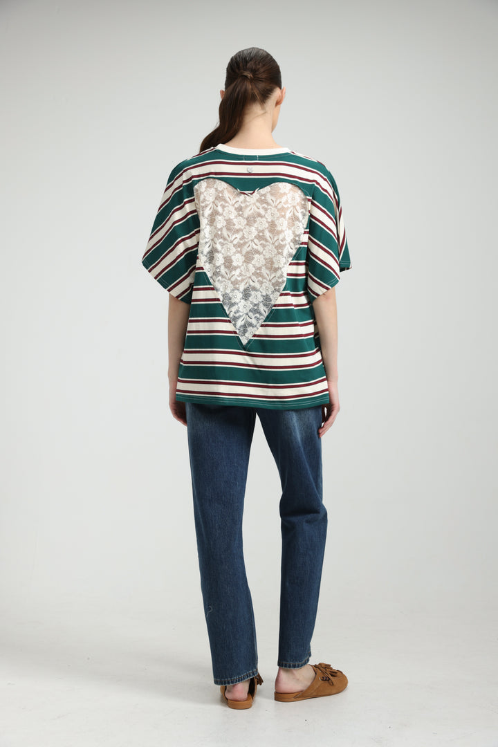 Heartbeat Green Striped T-Shirt