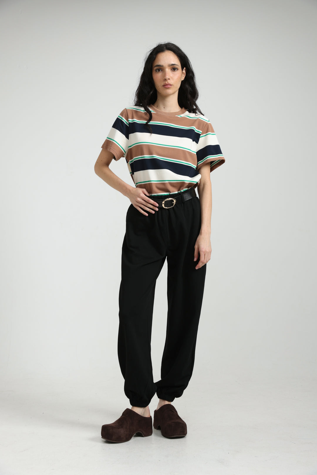 Simpla Brown Striped T-Shirt
