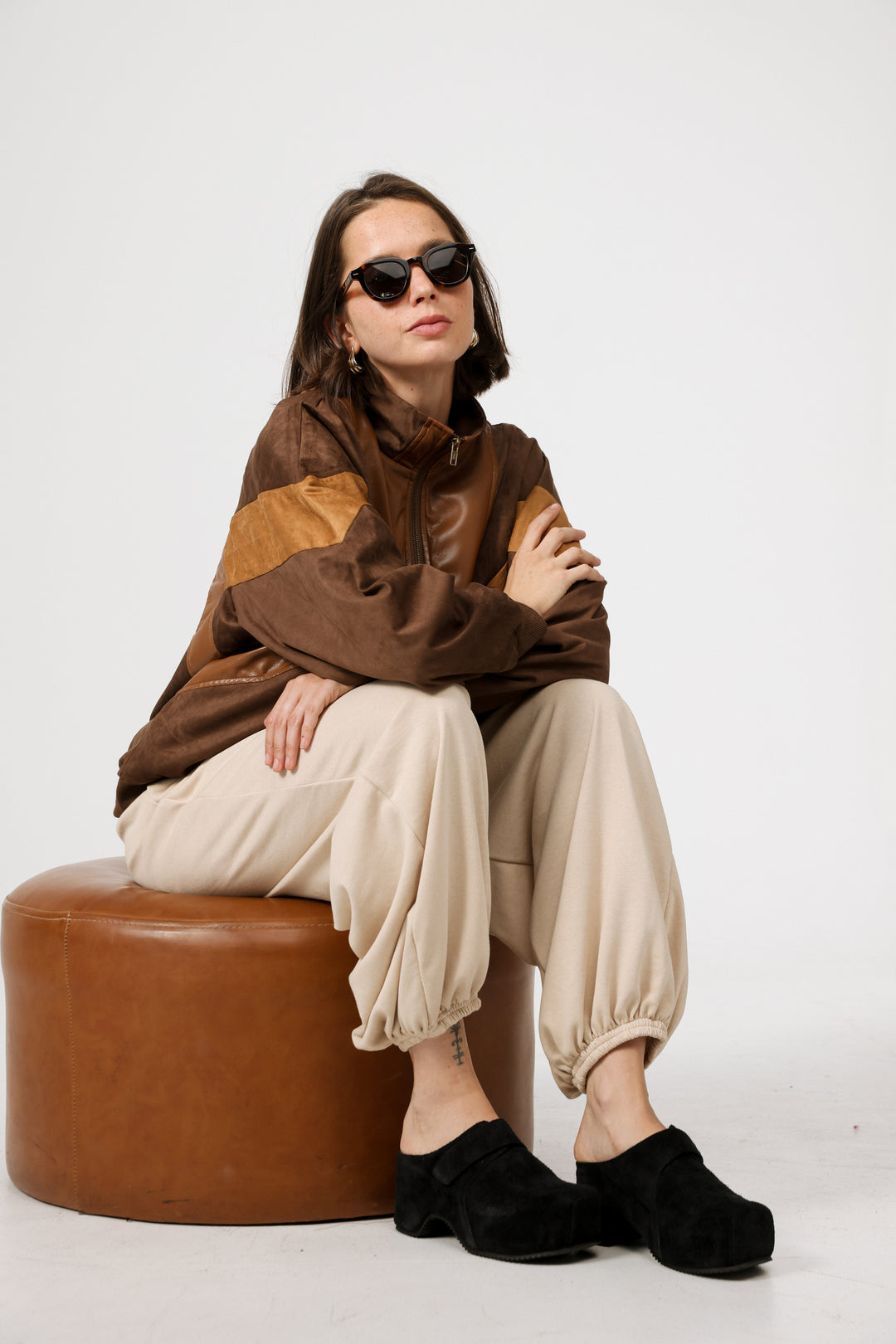 Black Textured Suede Clogs