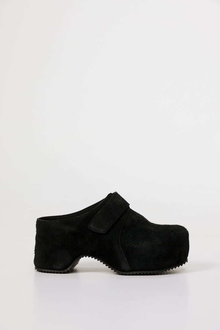 Black Textured Suede Clogs