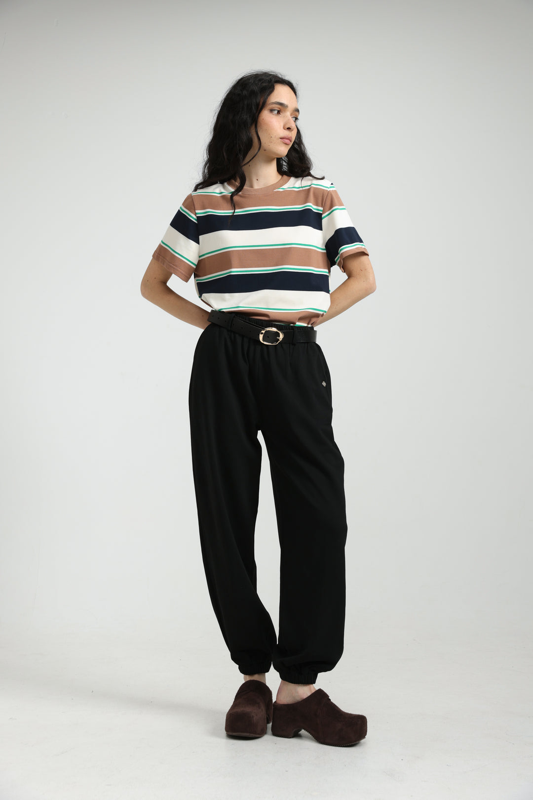 Simpla Brown Striped T-Shirt