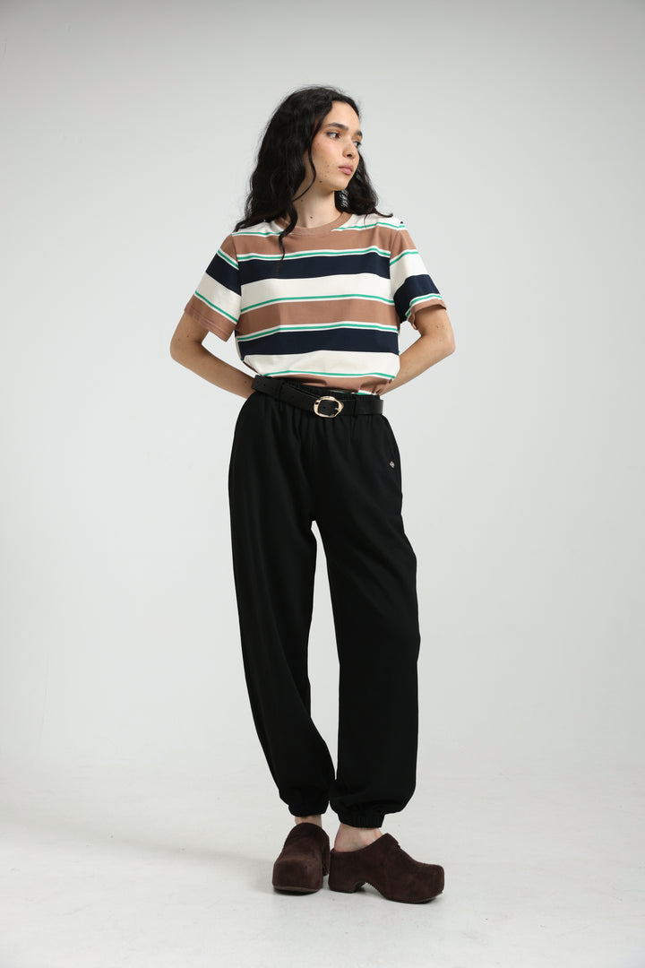Simpla Brown Striped T-Shirt