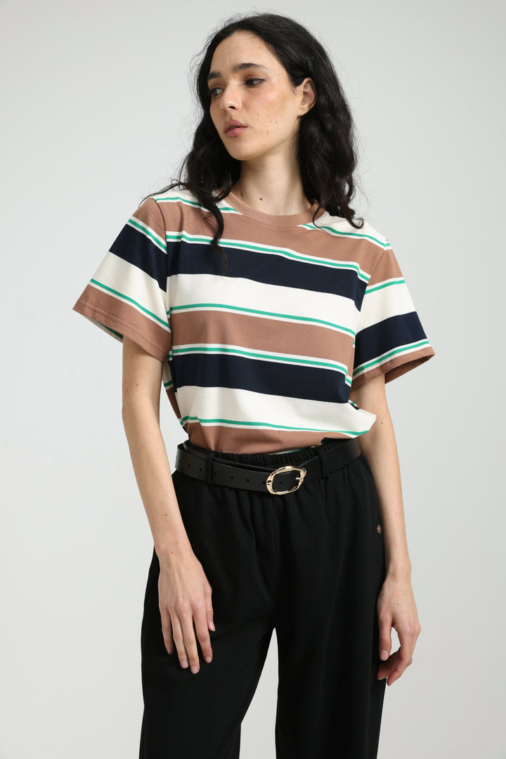 Simpla Brown Striped T-Shirt