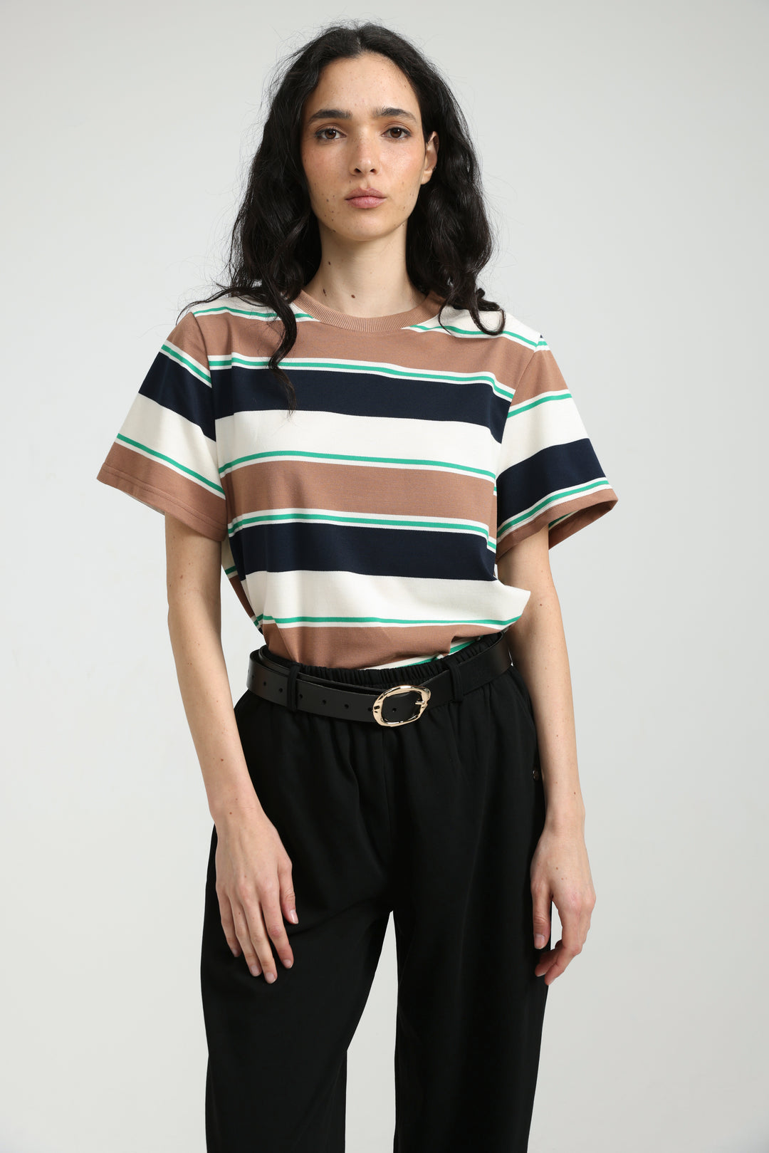 Simpla Brown Striped T-Shirt