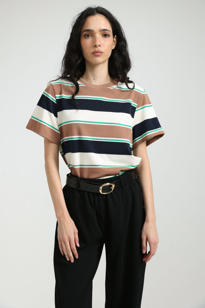 Simpla Brown Striped T-Shirt