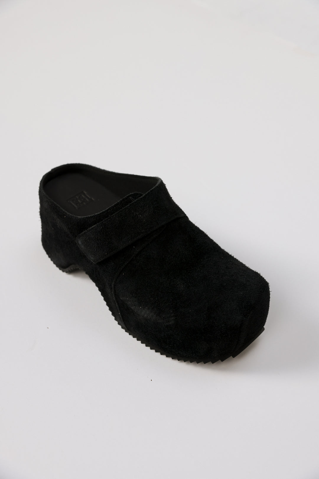 Black Textured Suede Clogs