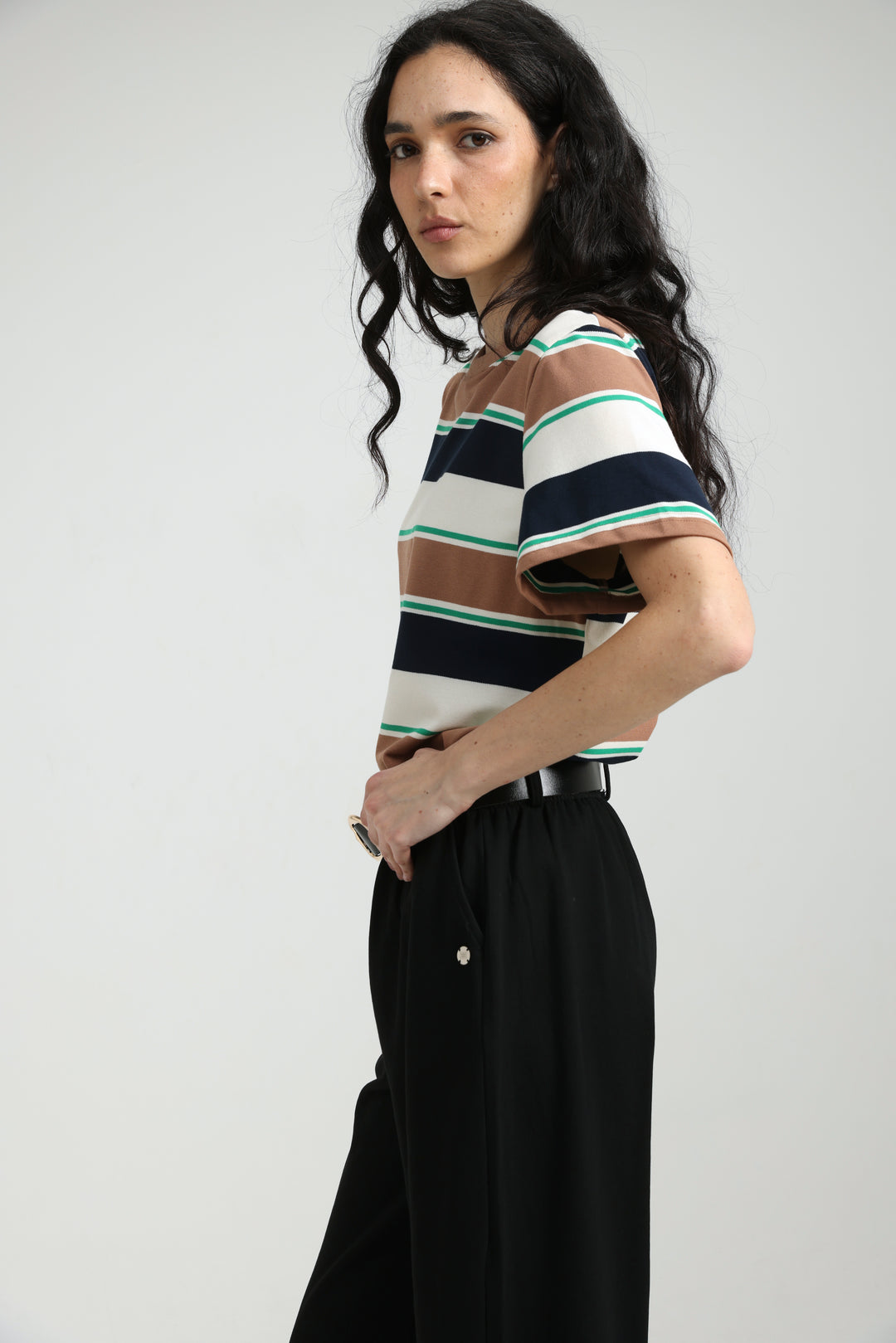 Simpla Brown Striped T-Shirt