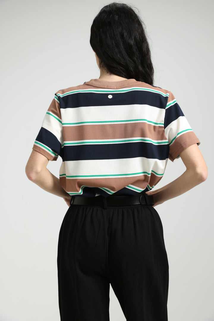 Simpla Brown Striped T-Shirt