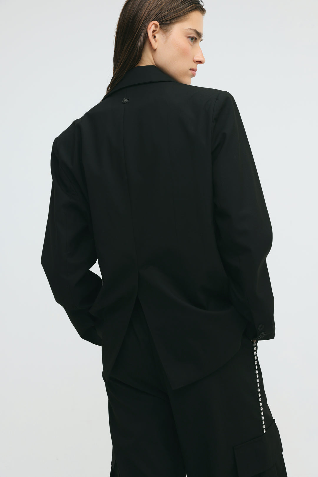 Rhinestone Pocket Tailored Black Blazer