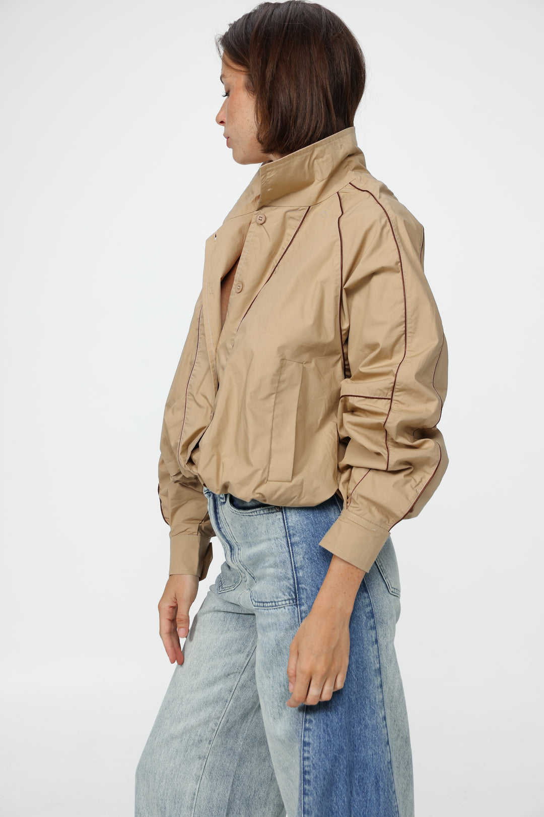 Beige Piped Buttoned Shirt