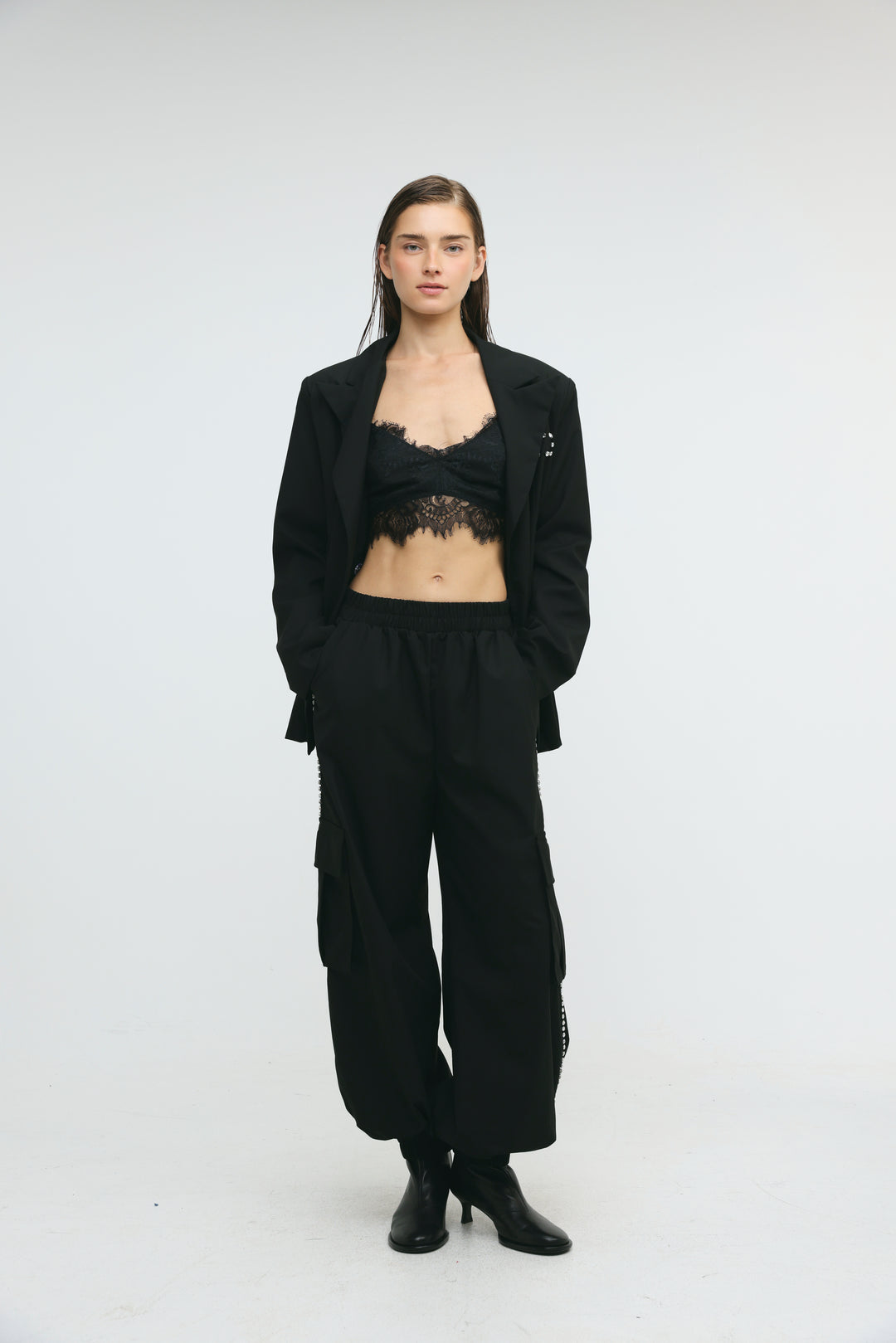 Rhinestone Cargo Black Bottoms