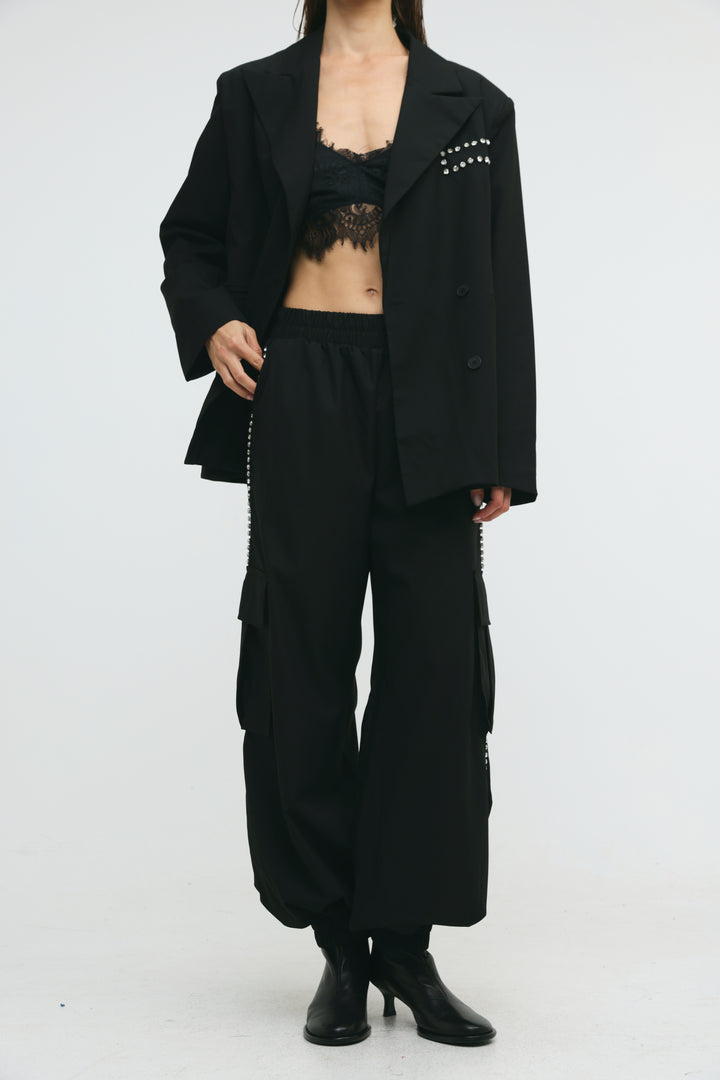 Rhinestone Cargo Black Bottoms