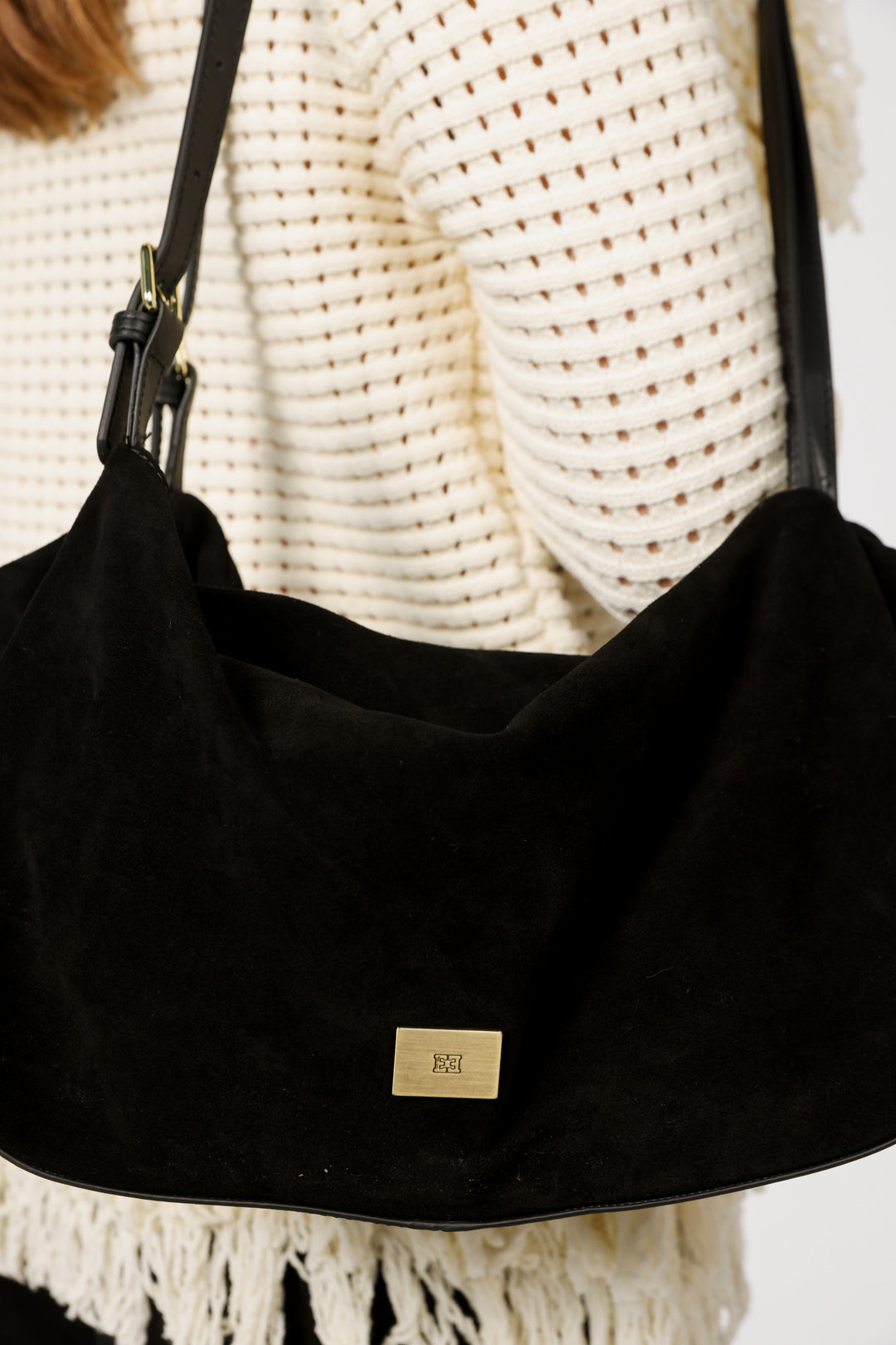 תיק עור זמש בצבע שחור Soft Suede Black Side Bag