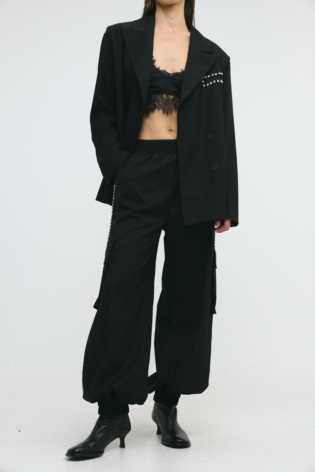 Rhinestone Cargo Black Bottoms