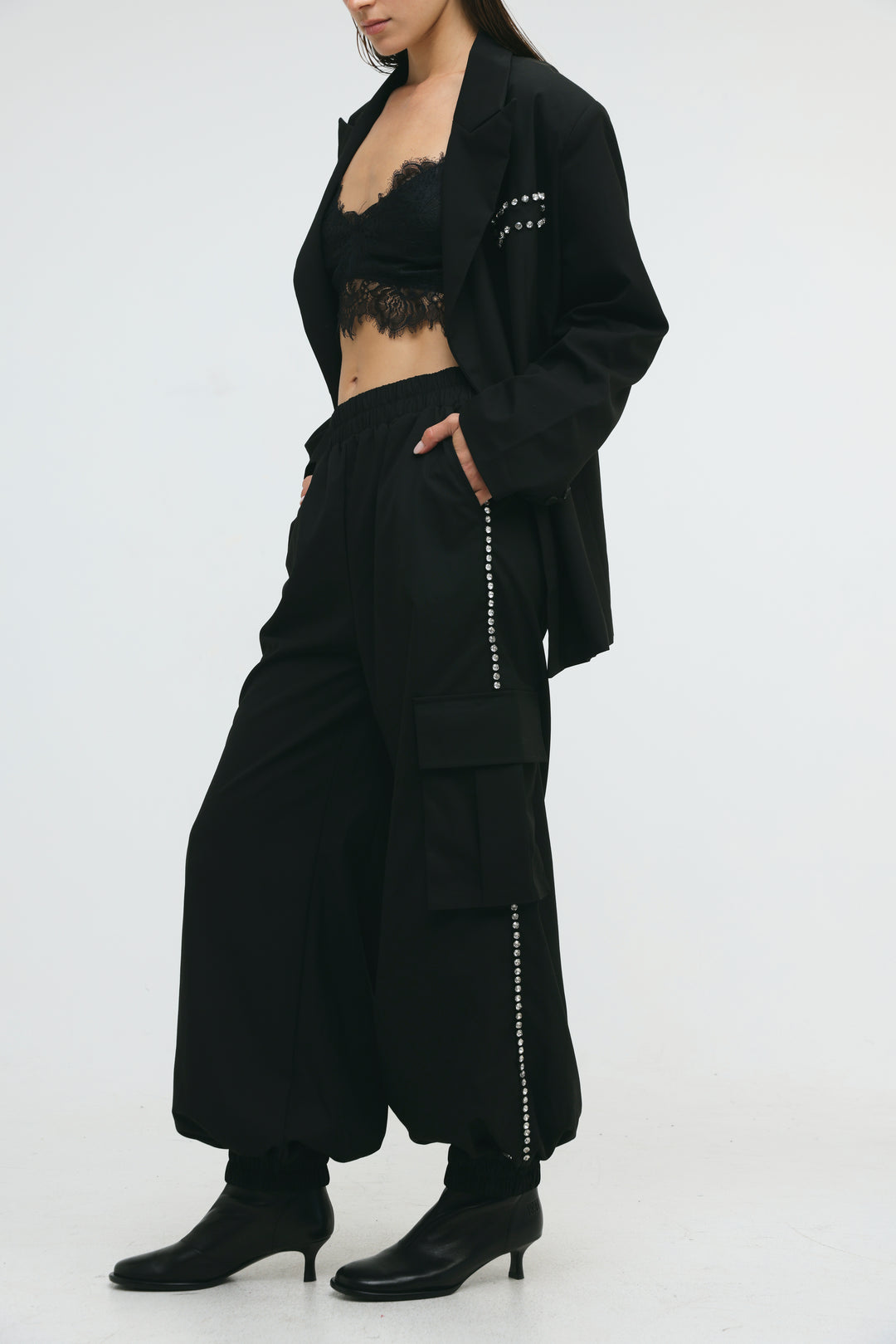 Rhinestone Cargo Black Bottoms
