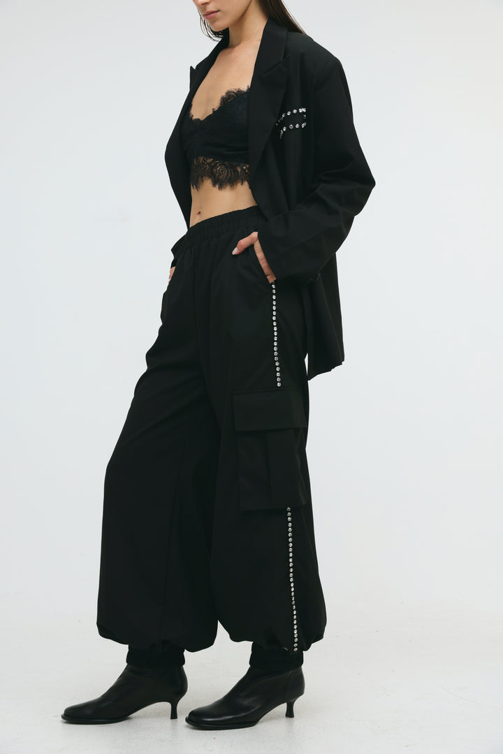 Rhinestone Cargo Black Bottoms