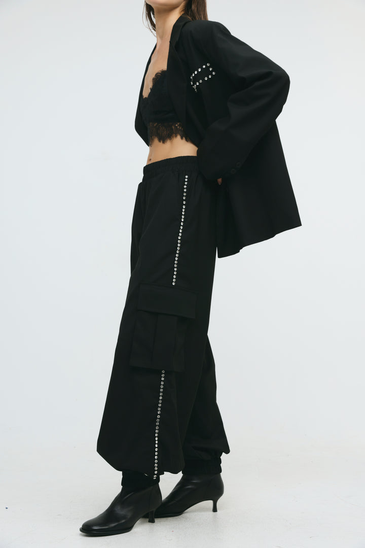 Rhinestone Cargo Black Bottoms