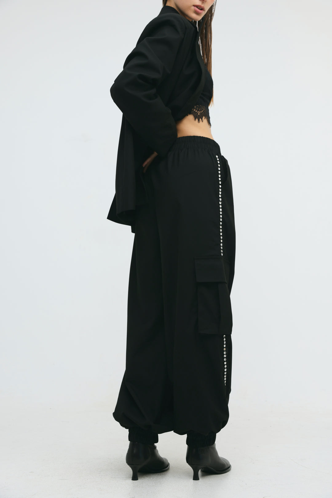 Rhinestone Cargo Black Bottoms