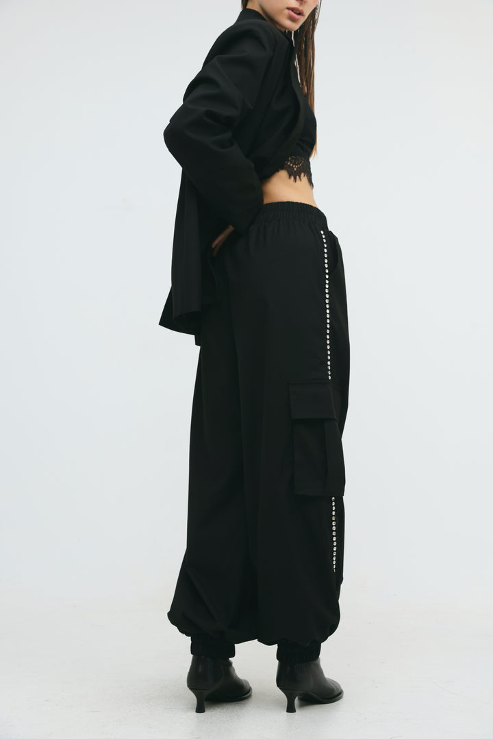 Rhinestone Cargo Black Bottoms