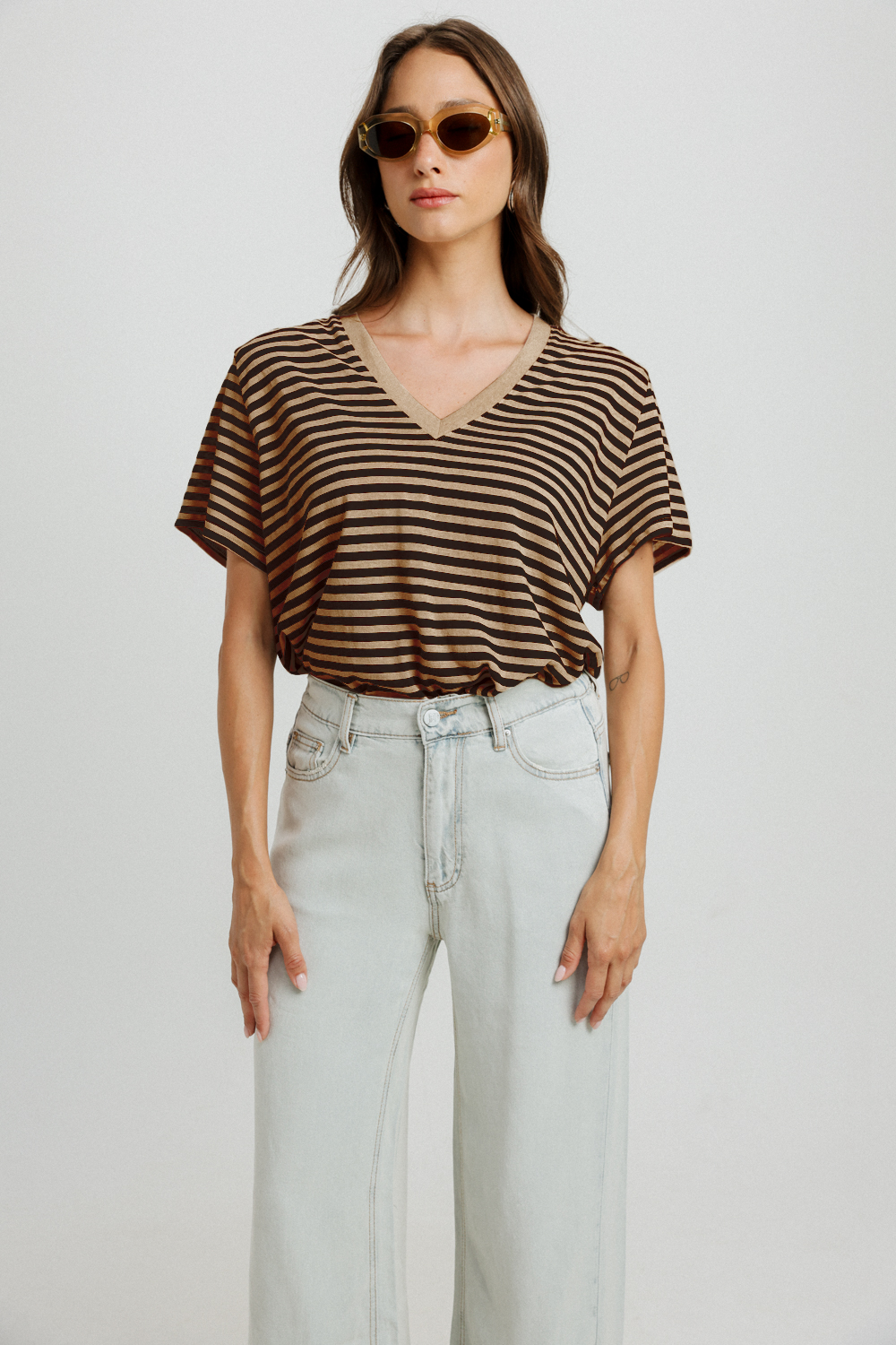 Pioneer Chocolate Striped Padded V T-Shirt