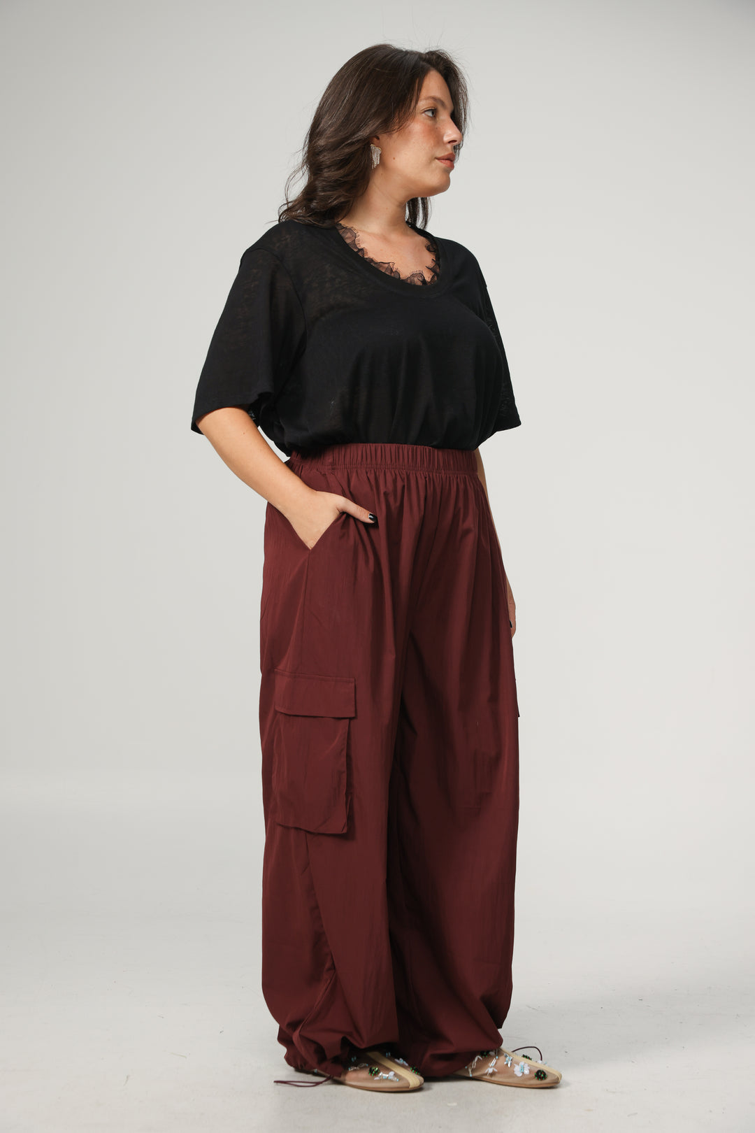 Wine Nylon Cargo Joggers