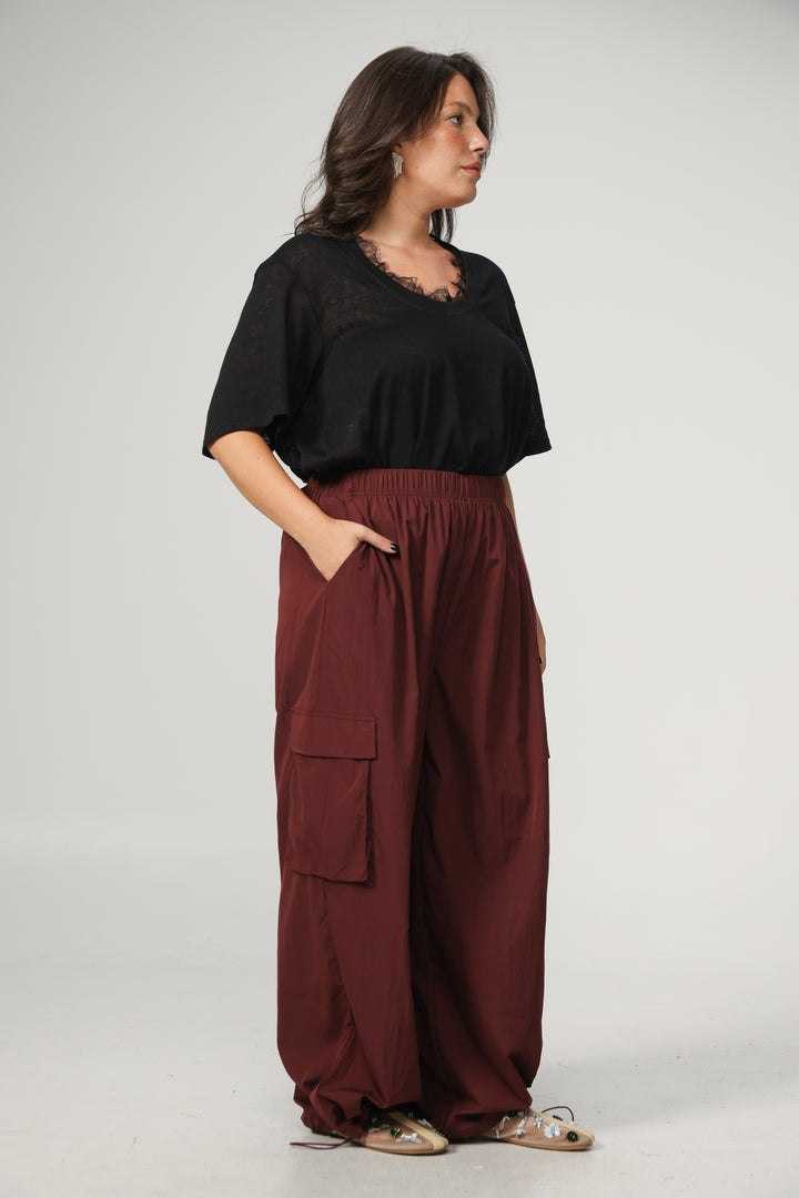 Wine Nylon Cargo Joggers
