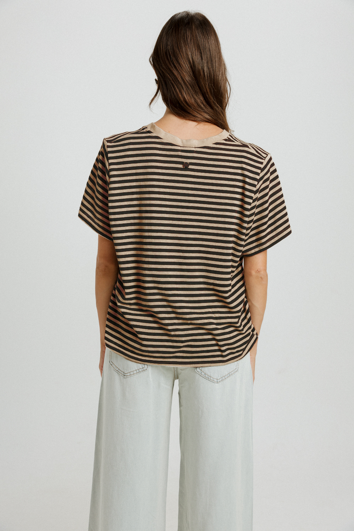 Pioneer Chocolate Striped Padded V T-Shirt