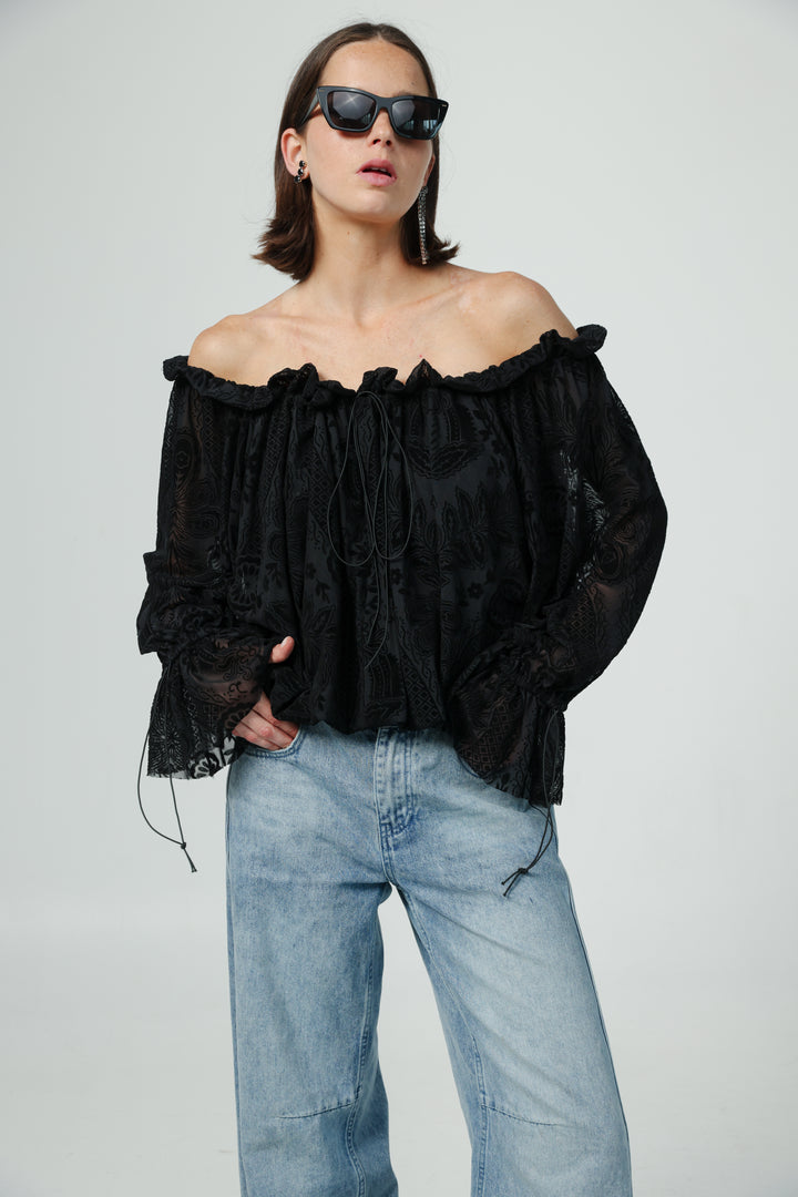 Playful Black Off Shoulder Top