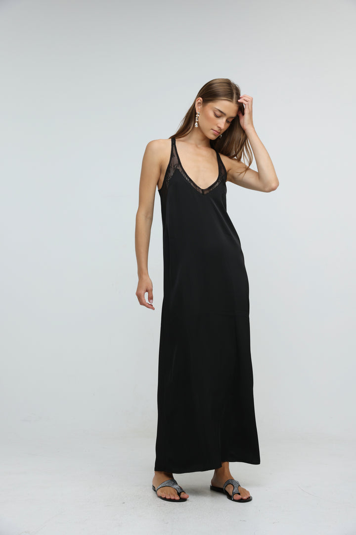 Satin Black Maxi Dress