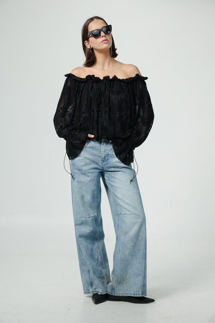 Playful Black Off Shoulder Top